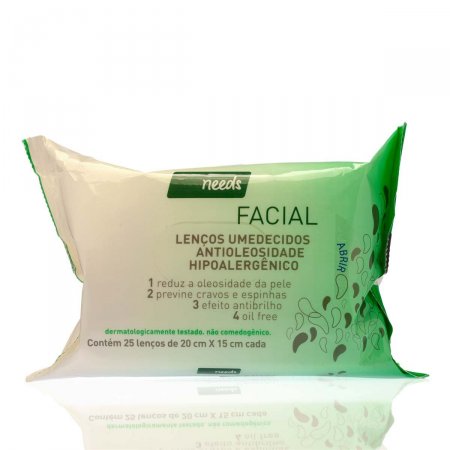 Lenços Umedecidos Facial Needs Antioleosidade Hipoalergênico com 25 Unidades