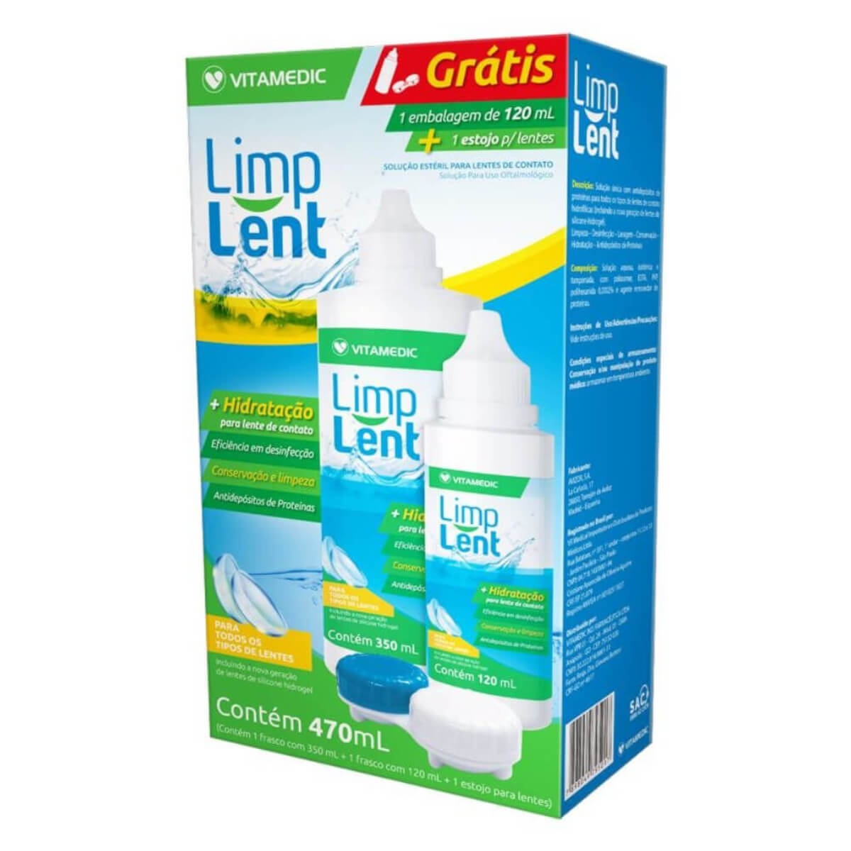Kit Limp Lent Solução Estéril para Lentes de Contato com 1 frasco de 350ml + 1 frasco de 120ml + 1 estojo para lentes Menor preço em Kit Limp Lent Solução Estéril para Lentes de Contato com 1 frasco de 350ml + 1 frasco de 120ml + 1 estojo para lentes
