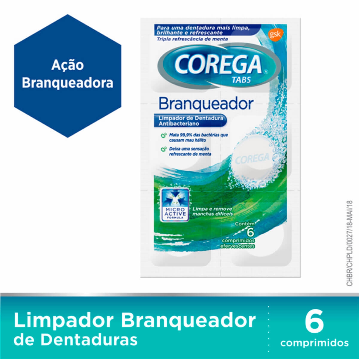 Limpador de Dentadura Corega Tabs Branqueador com 6 comprimidos efervescentes Menor preço em Limpador de Dentadura Corega Tabs Branqueador com 6 comprimidos efervescentes