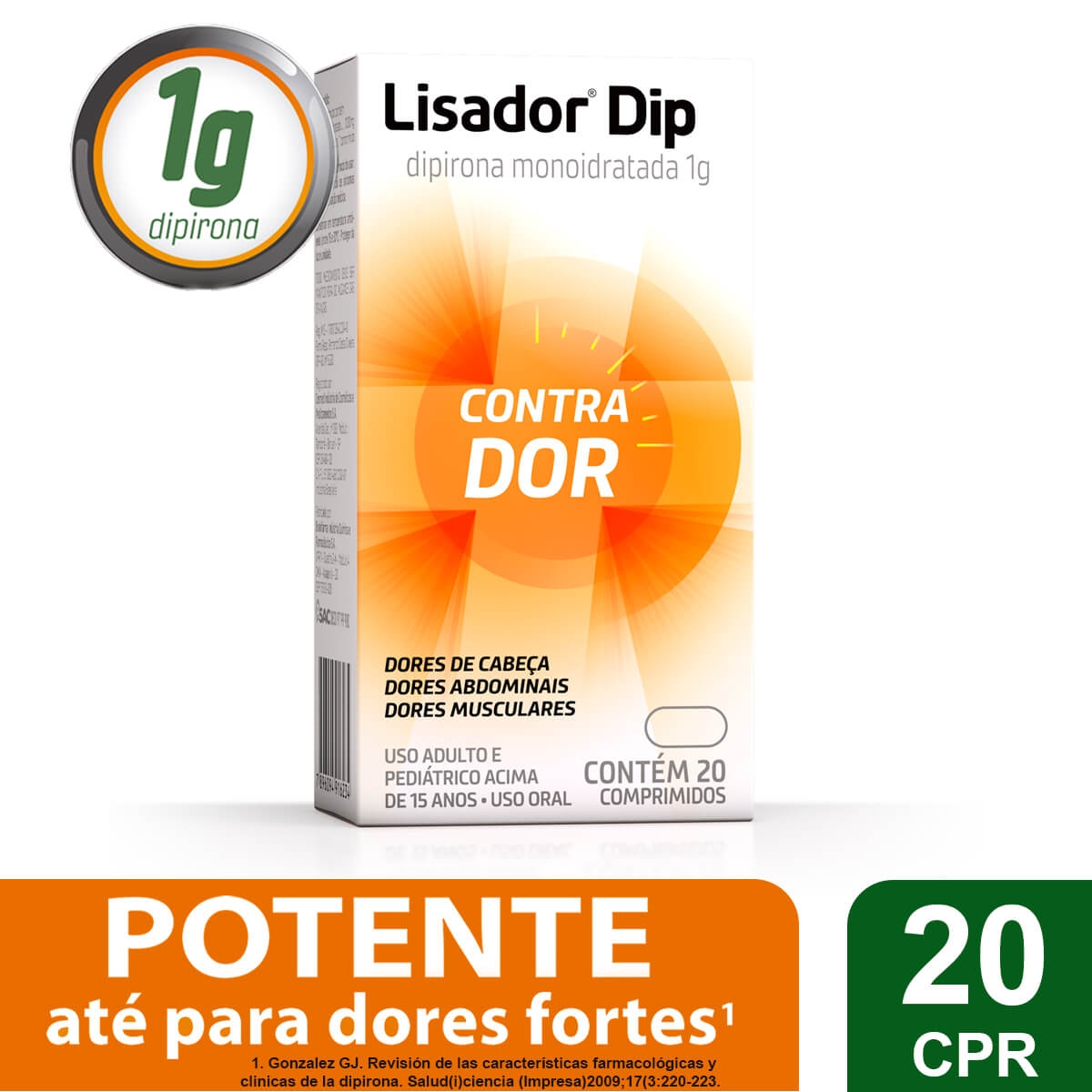 Lisador Dipirona Sódica 1g 20 comprimidos