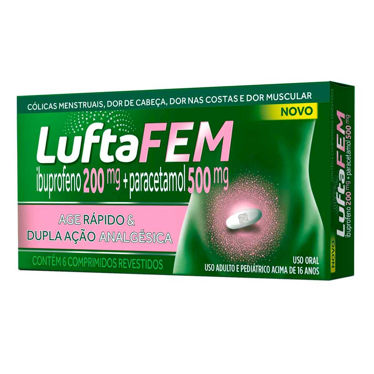 Luftafem Ibuprofeno 200mg + Paracetamol 500mg  6 comprimidos