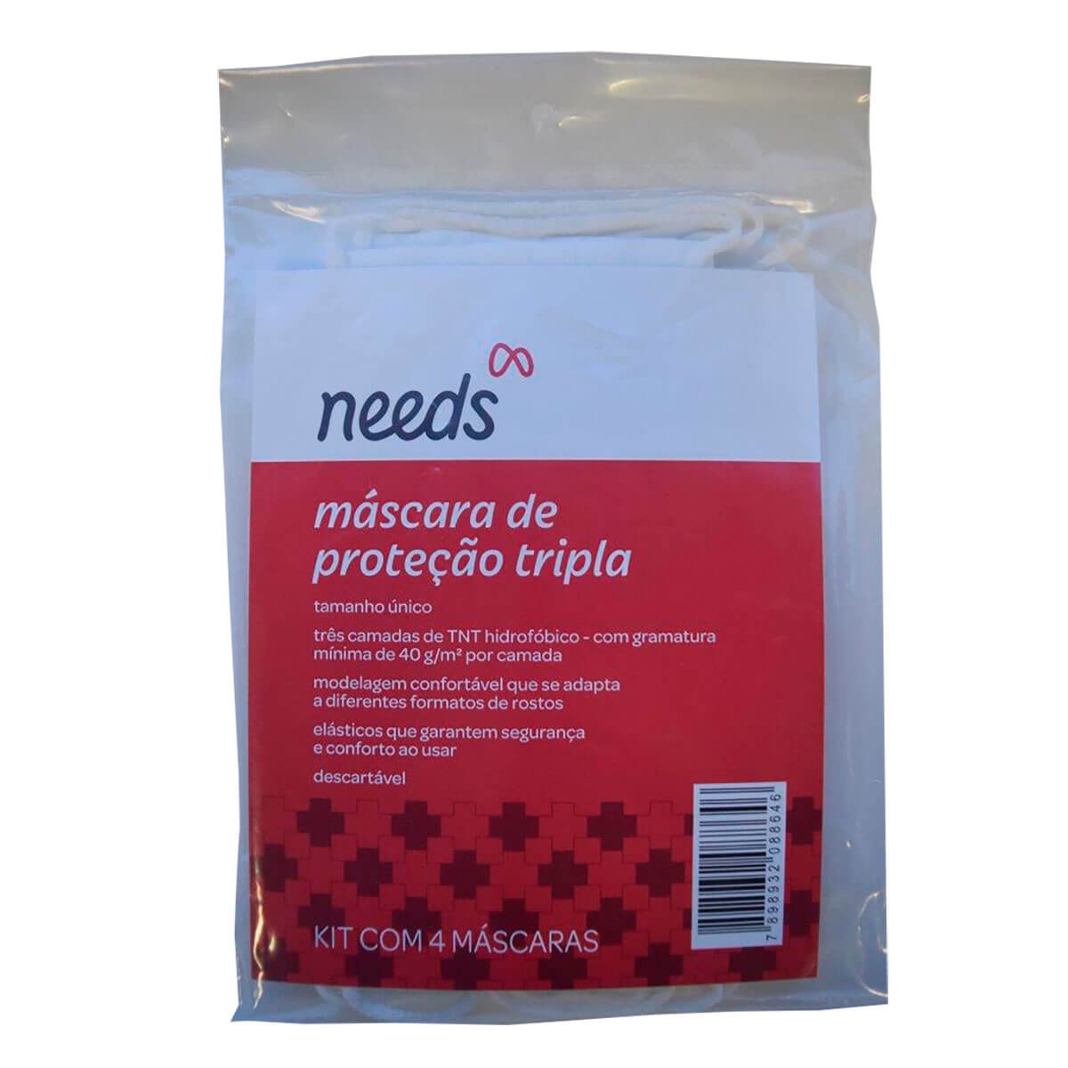 Máscara Descartável de Tripla Proteção Needs com 4 Unidades Menor preço em Máscara Descartável de Tripla Proteção Needs com 4 Unidades