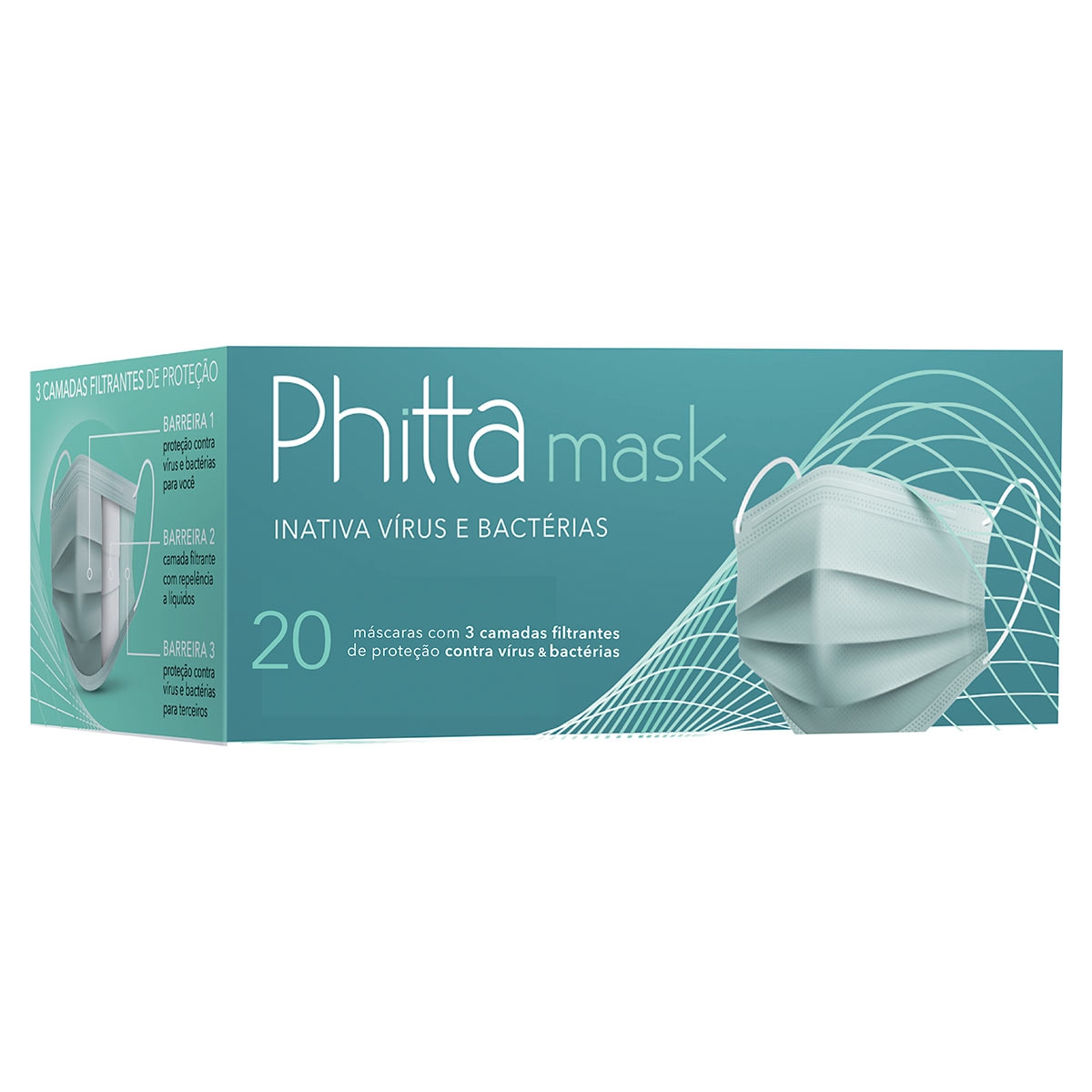 Máscara Cirúrgica Phitta Mask Efeito Virucida Tripla Proteção com 20 unidades Menor preço em Máscara Cirúrgica Phitta Mask Efeito Virucida Tripla Proteção com 20 unidades