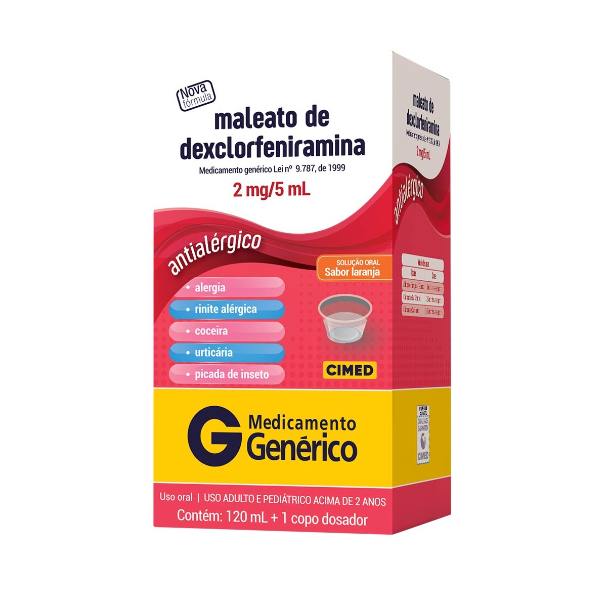 Maleato de Dexclorfeniramina 2mg/5ml Solução Oral Sabor Laranja 120ml Cimed Genérico