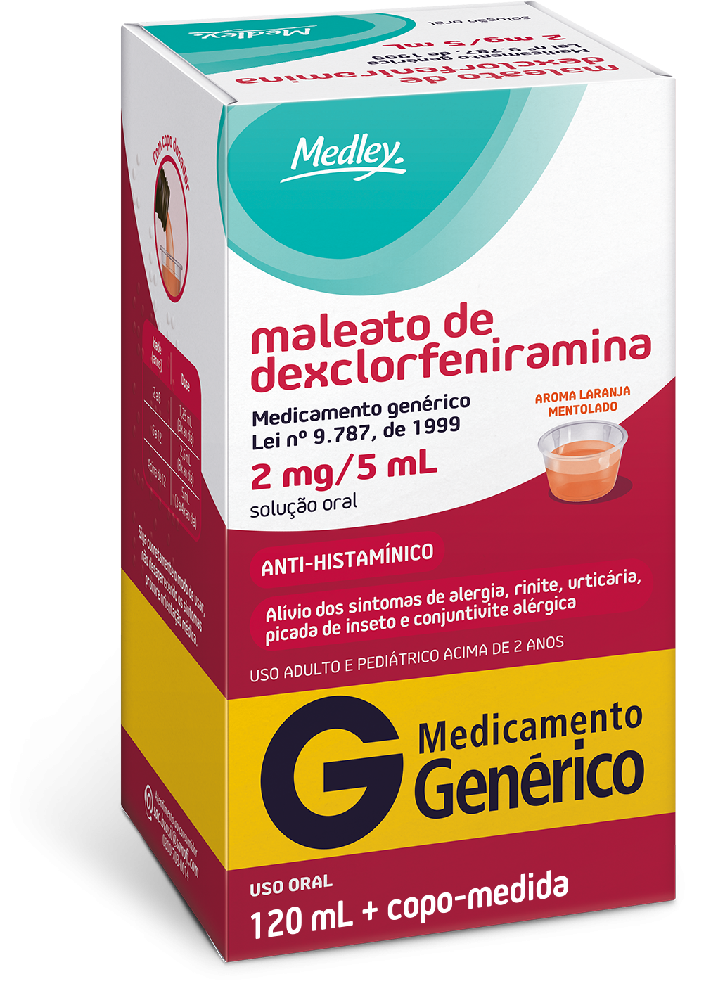 Maleato de Dexclorfeniramina 2mg/5ml Solução Oral 120ml Medley Genérico