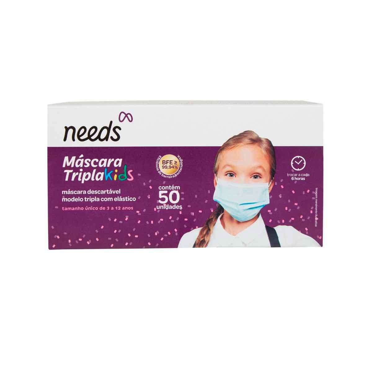 Máscara Descartável Tripla Proteção Needs Infantil com 50 unidades Menor preço em Máscara Descartável Tripla Proteção Needs Infantil com 50 unidades