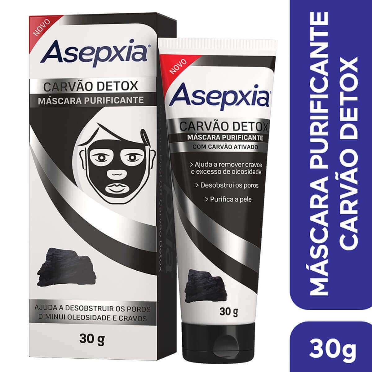 Máscara Facial Asepxia Carvão Detox com 30g Menor preço em Máscara Facial Asepxia Carvão Detox com 30g