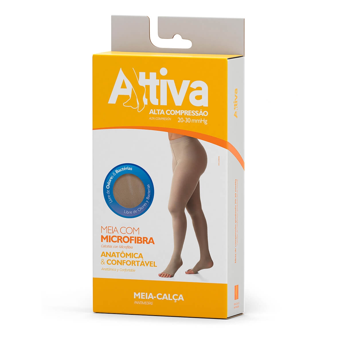 Meia Calça Alta Compressão 20-30 com Ponteira Natural Escuro P Attiva Menor preço em Meia Calça Alta Compressão 20-30 com Ponteira Natural Escuro P Attiva