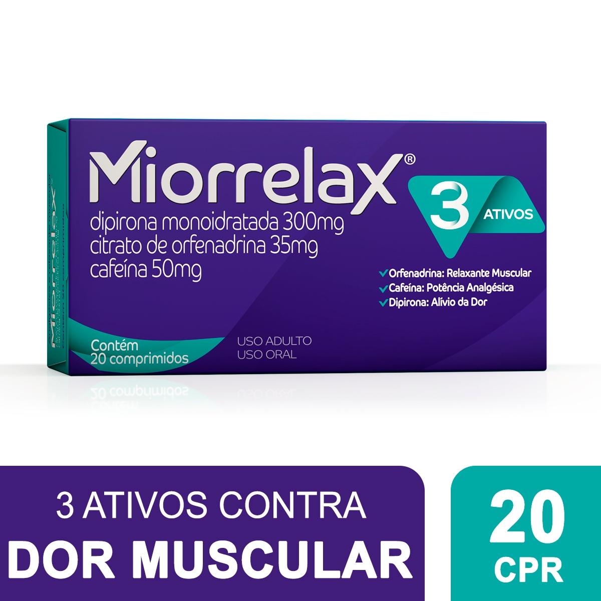 Miorrelax Dipirona Monoidratada 300mg + Citrato de Orfenadrina 35mg + Cafeína 50mg 20 comprimidos