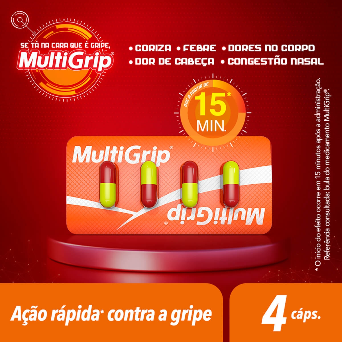 Multigrip Multigrip 400mg + 4mg + 4mg com 4 cápsulas | Droga Raia