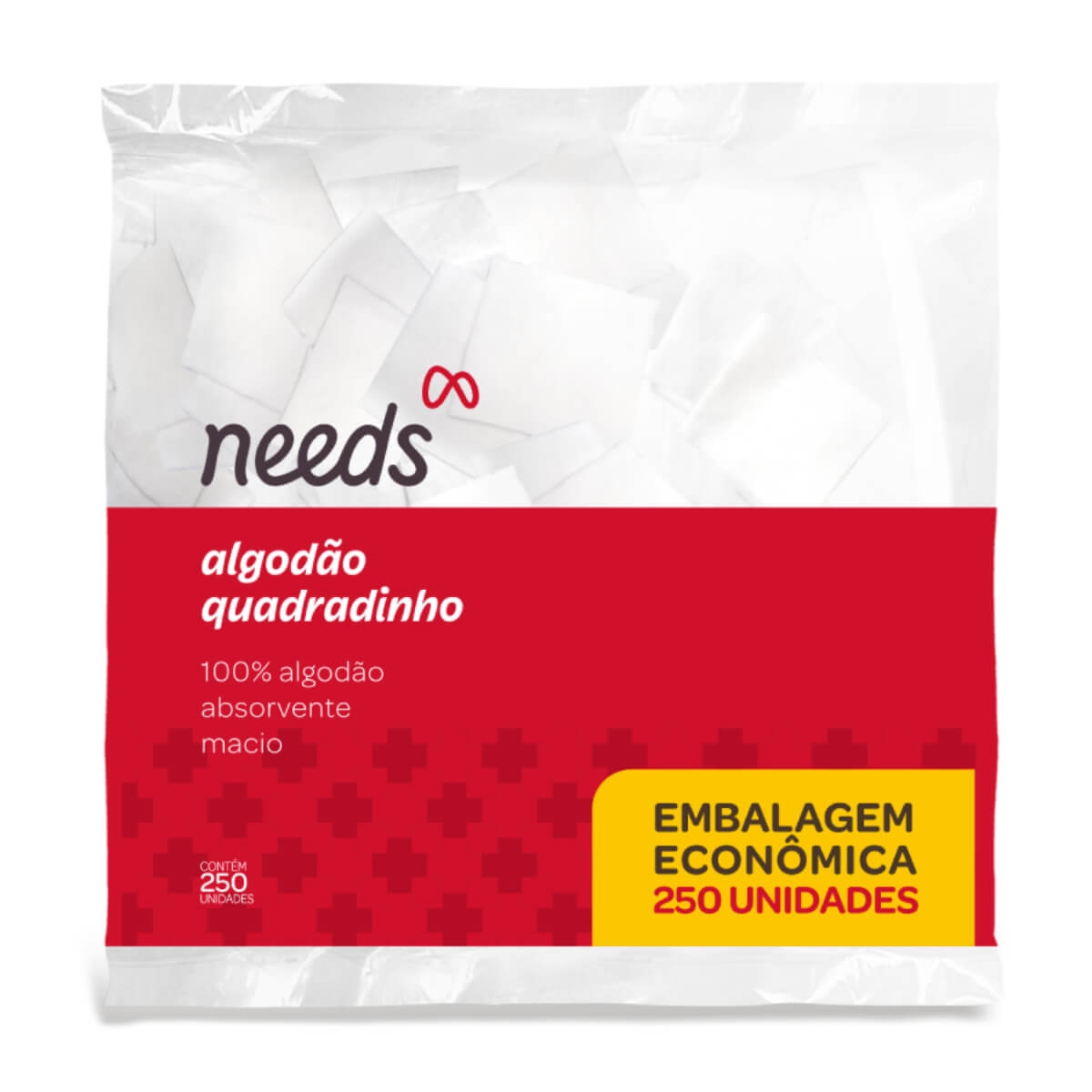 Algodão Quadrado Needs com 250 unidades Menor preço em Algodão Quadrado Needs com 250 unidades
