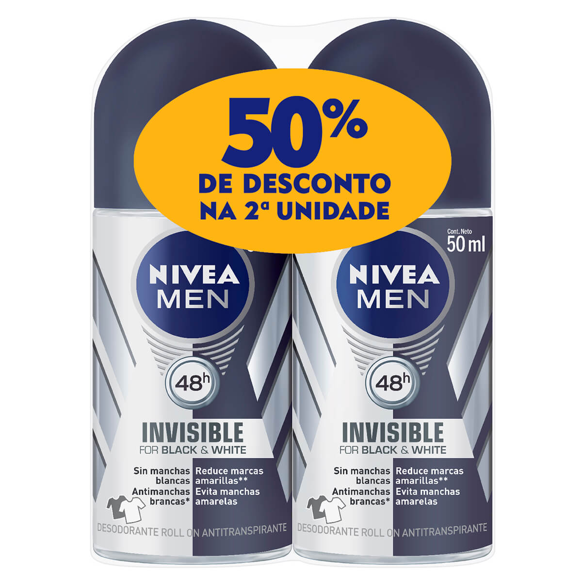 Kit Desodorante Roll On Nivea Men Invisible For Black & White 1 Unidade