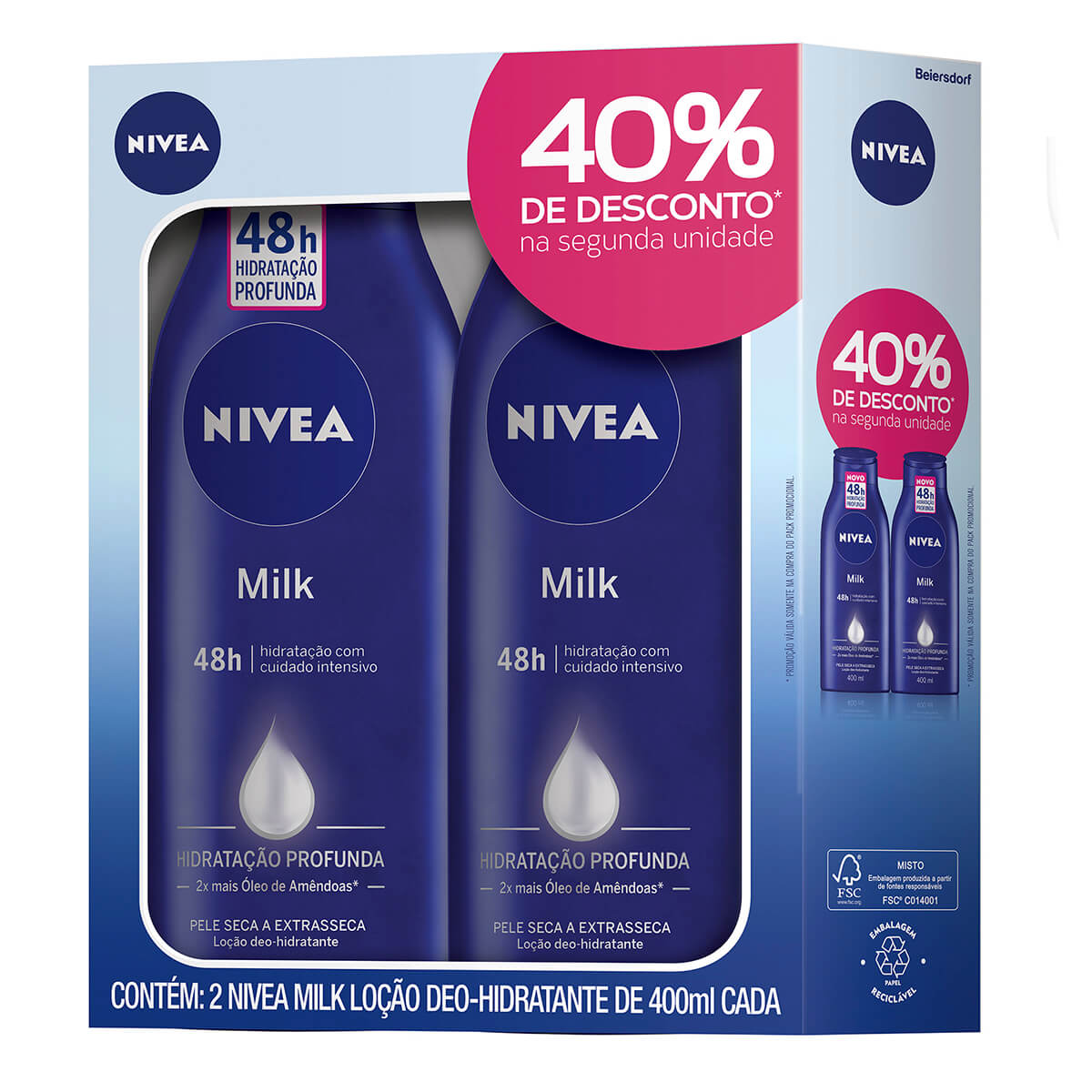 Kit Loção Hidratante Nivea Body Milk com 2 Unidades Menor preço em Kit Loção Hidratante Nivea Body Milk com 2 Unidades