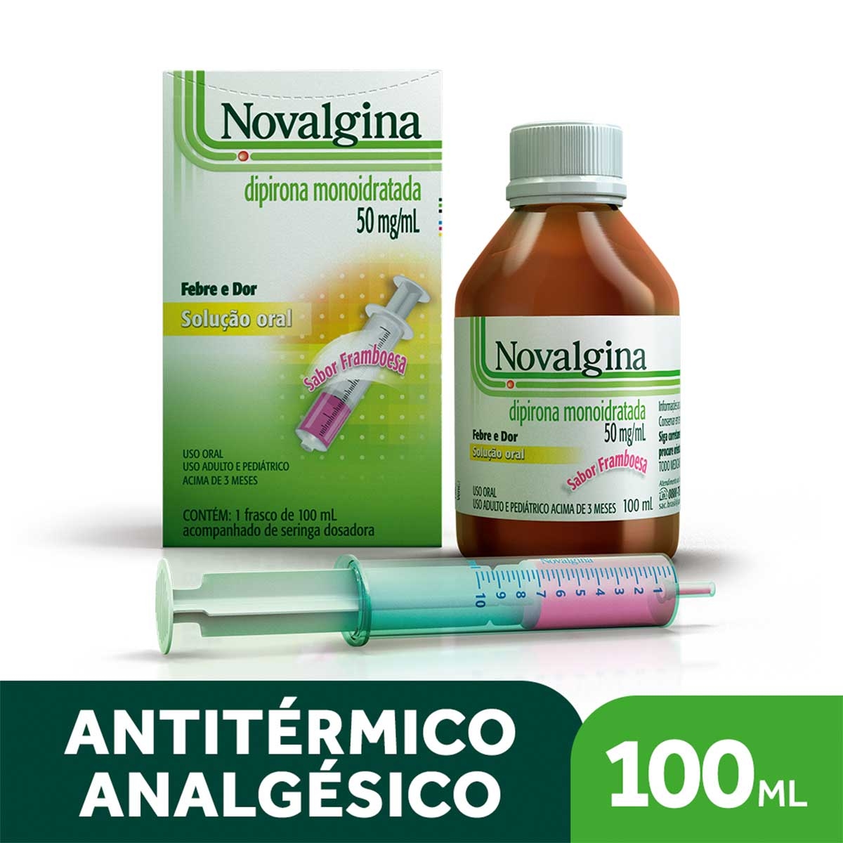 Novalgina Dipirona Monoidratada 50mg/ml Solução Oral Sabor Framboesa 100ml