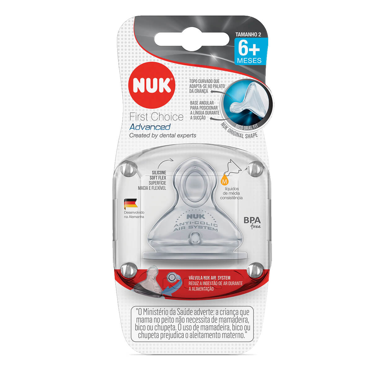 Bico para Mamadeira NUK First Choice Advanced 6 Meses+ Tamanho 2 com 1 unidade Menor preço em Bico para Mamadeira NUK First Choice Advanced 6 Meses+ Tamanho 2 com 1 unidade