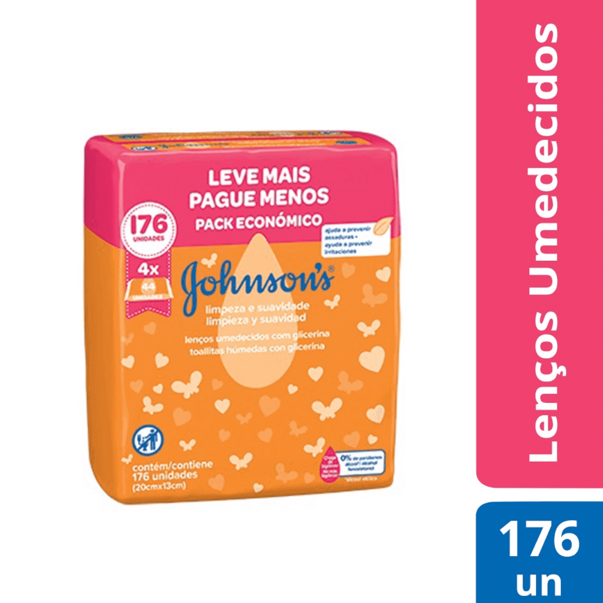 Kit Lenços Umedecidos Johnson's Limpeza e Suavidade com 4 pacotes de 44 unidades Menor preço em Kit Lenços Umedecidos Johnson's Limpeza e Suavidade com 4 pacotes de 44 unidades