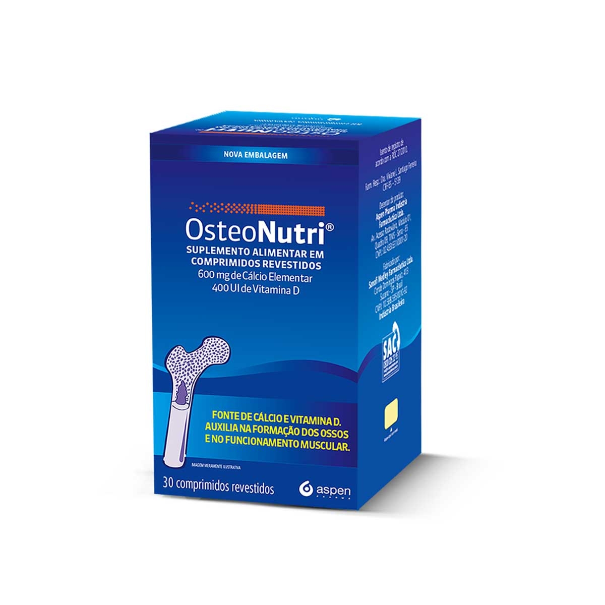 Suplemento Alimentar Osteonutri Cálcio 600mg + Vitamina D 400UI 30 Comprimidos