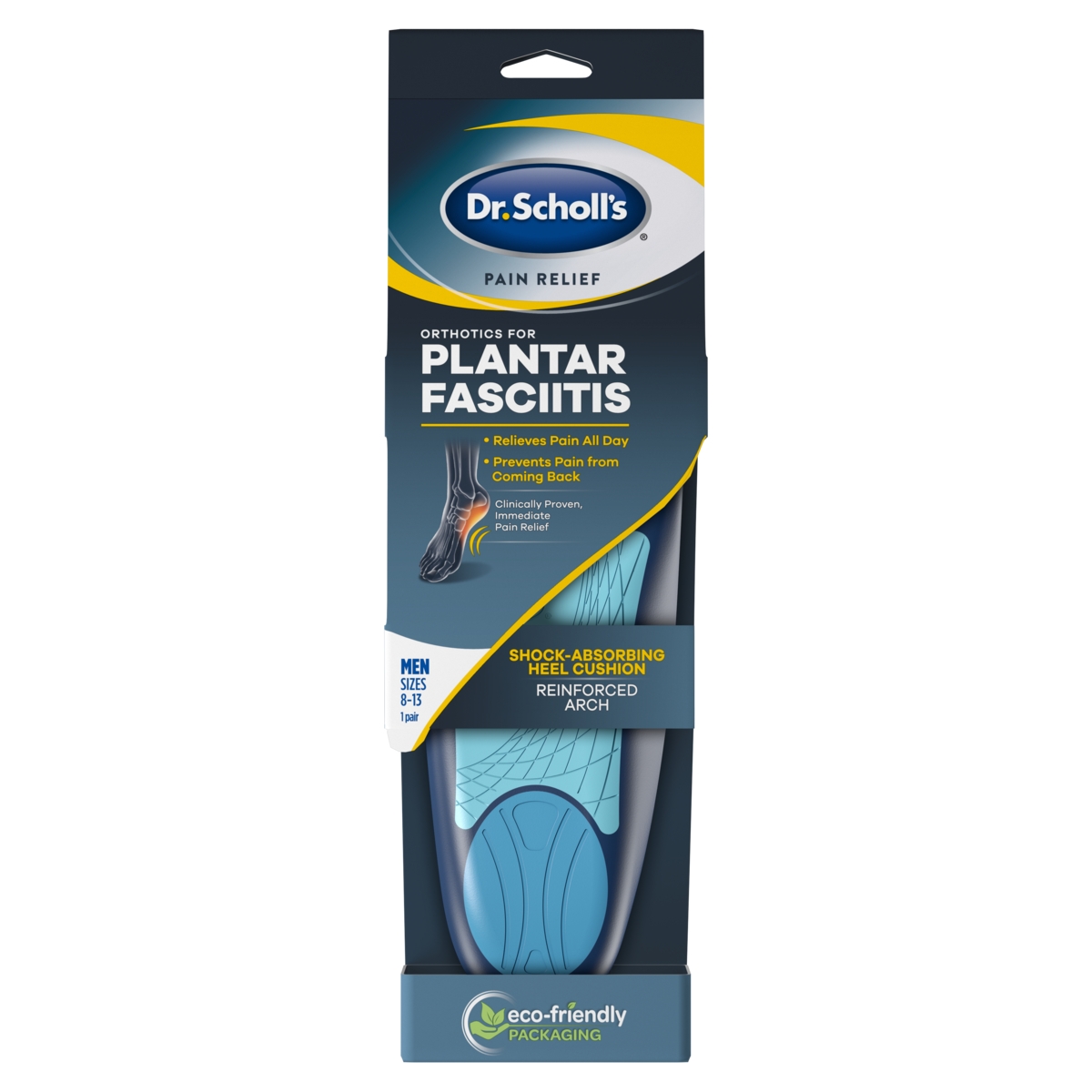 Palmilha de Gel Dr. Scholls Pain Relief Fascite Plantar Azul Transparente 1 par 1 par