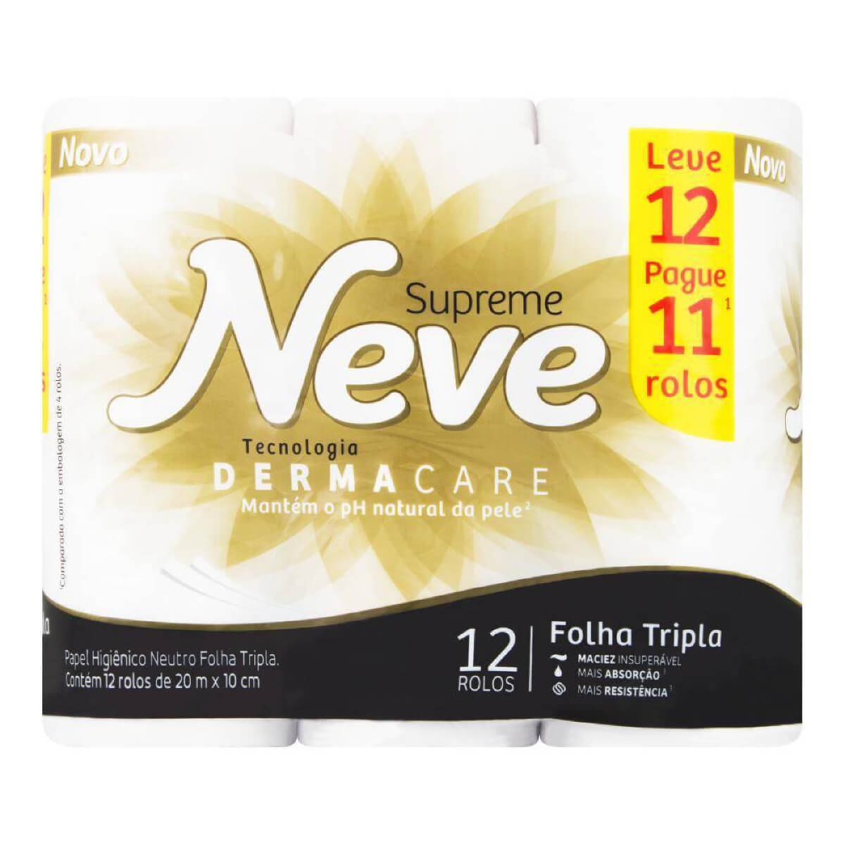 Papel Higiênico Neve Supreme DermaCare Leve 12 Pague 11 rolos