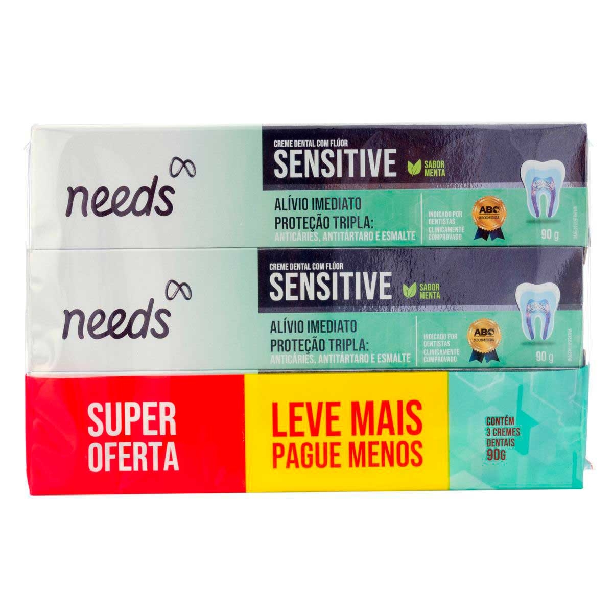 Pasta de Dente Needs Sensitive 90g - Pack leve 3, Pague 2 90g
