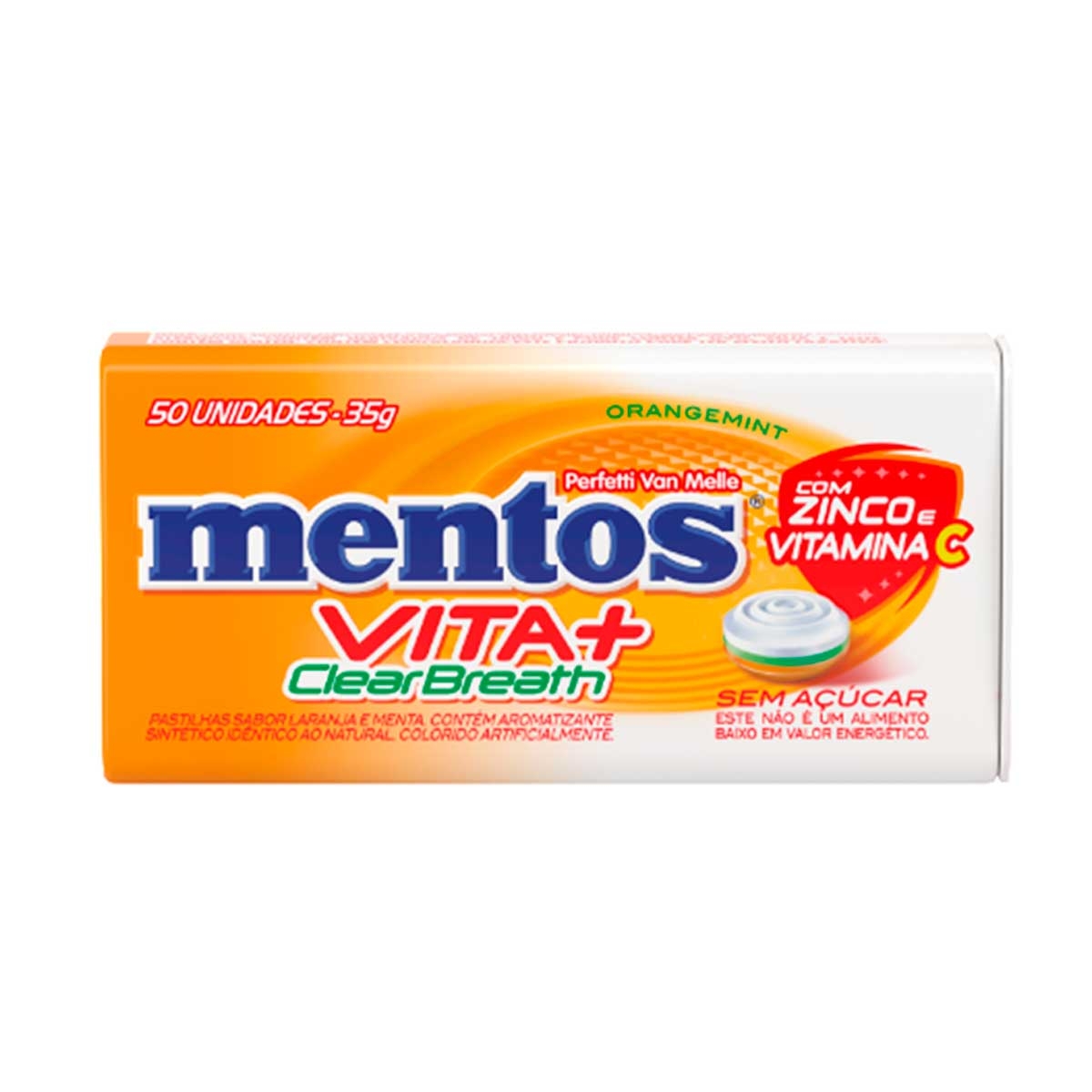 Pastilha Mentos Vita+ Sem Açúcar OrangeMint 50 unidades