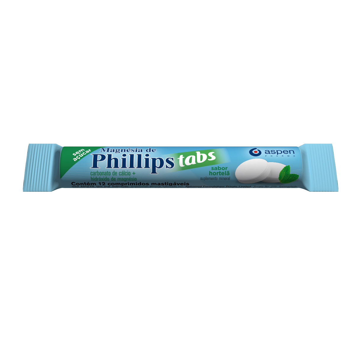 Magnésia de Phillips Tabs Sabor Hortelã Sem Açúcar 12 comprimidos mastigáveis