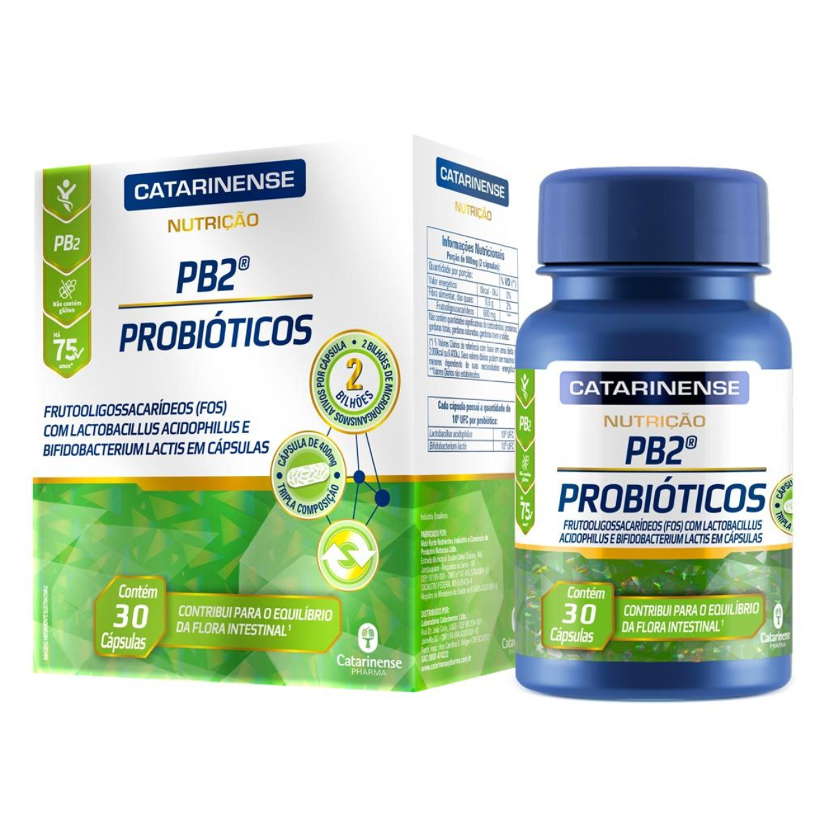 PB2 Probióticos Catarinense Nutrição 30 cápsulas