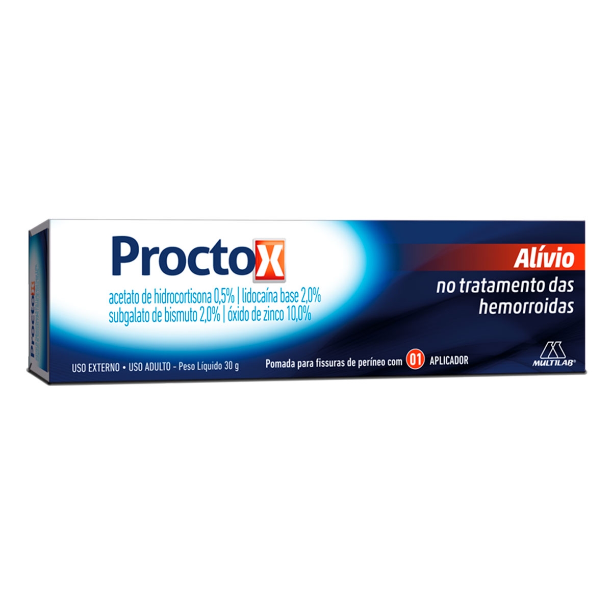 Proctox Acetato de Hidrocortisona 0,5% + Lidocaína 2,0% + Subgalato de Bismuto 2,0% + Óxido de Zinco 10,0% Pomada 30g