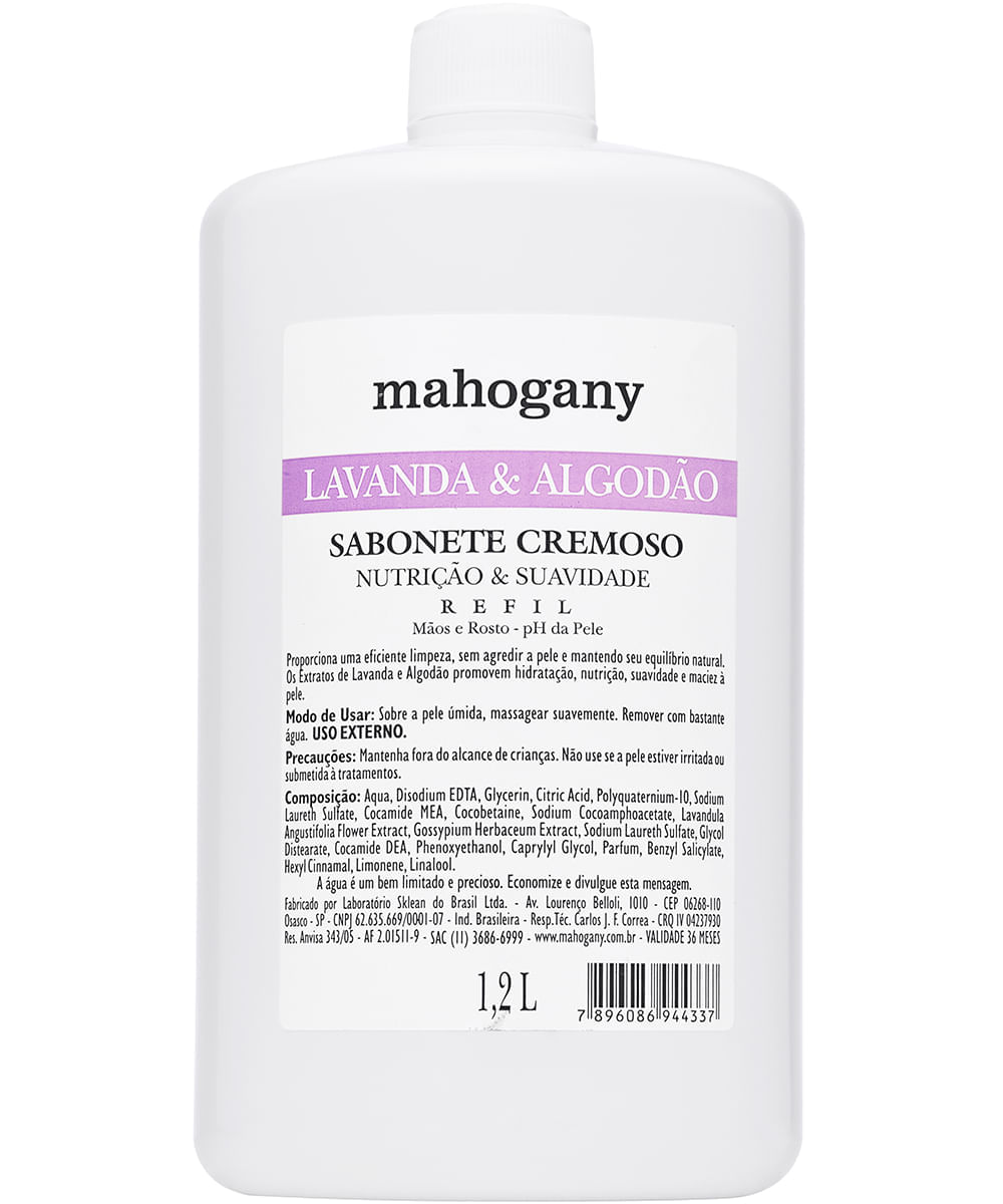Sabonete Líquido Mahogany Refil Lavanda & Algodão 1,2 L Menor preço em Sabonete Líquido Mahogany Refil Lavanda & Algodão 1,2 L
