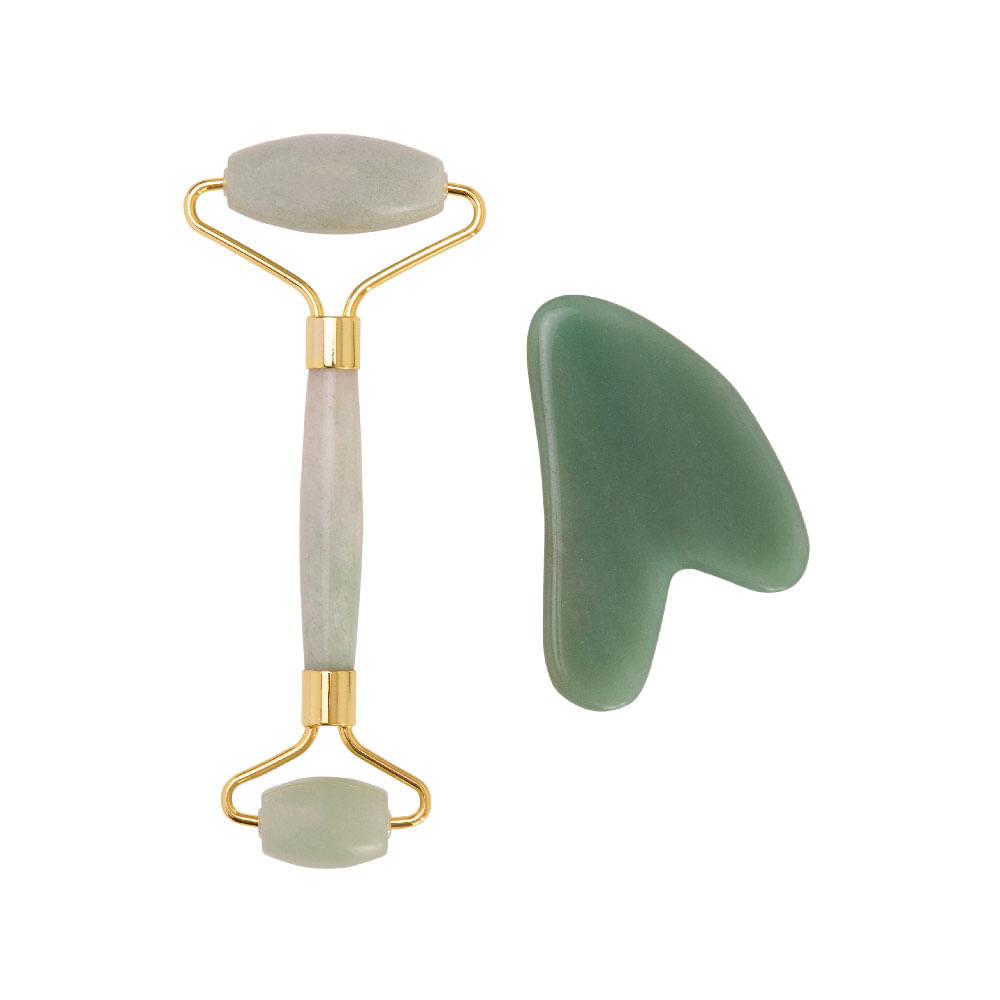 ROLLER E GUA SHA DE JADE PARA MASSAGEM FACIAL BLINK LAB