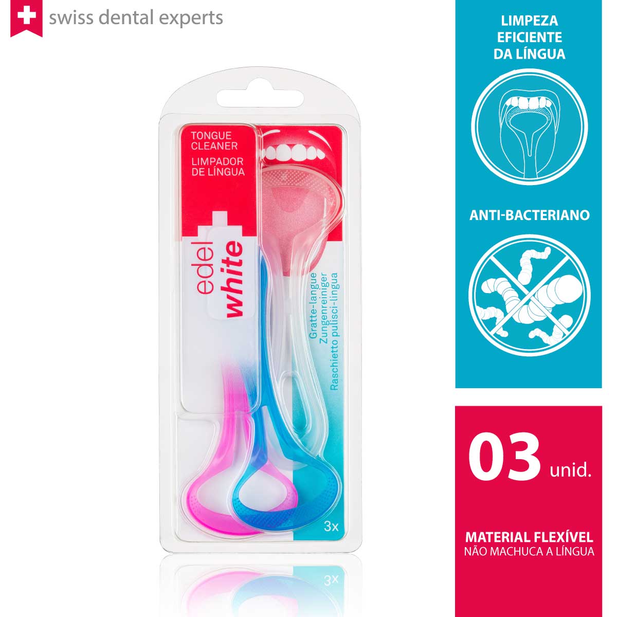 Limpador de Língua edel white com 3 unidades Menor preço em Limpador de Língua edel white com 3 unidades