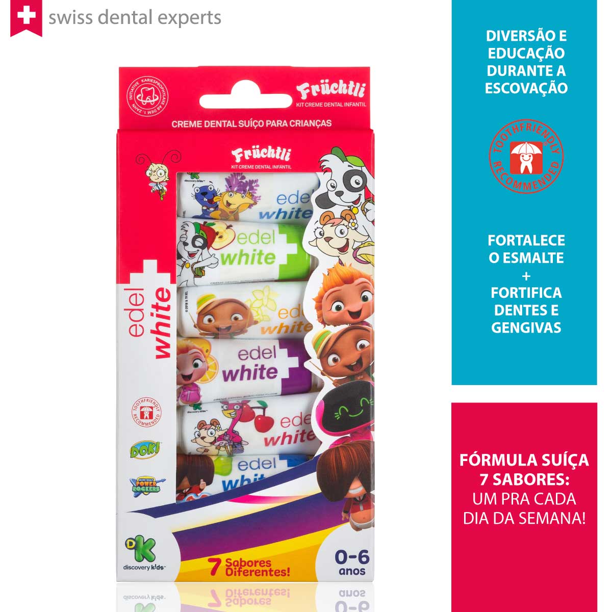 Creme dental Infantil Fruchtli Kids edel white Discovery Kids com 7 unidades Menor preço em Creme dental Infantil Fruchtli Kids edel white Discovery Kids com 7 unidades