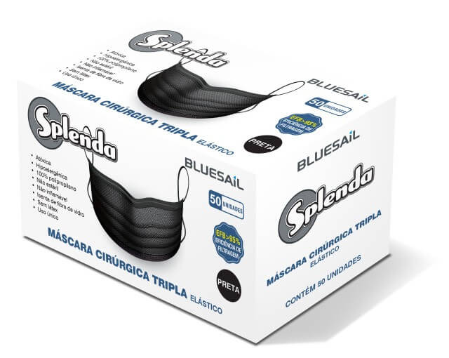 Máscara Tripla Blue Sail Descartável Preta com 50 unidades Menor preço em Máscara Tripla Blue Sail Descartável Preta com 50 unidades