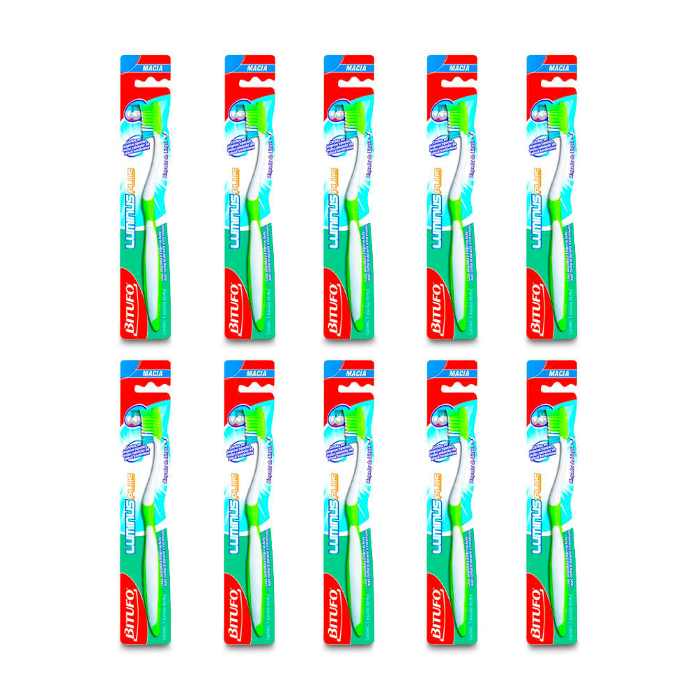 Kit Escovas de Dentes Bitufo Luminus Plus Macia 10 unidades Menor preço em Kit Escovas de Dentes Bitufo Luminus Plus Macia 10 unidades