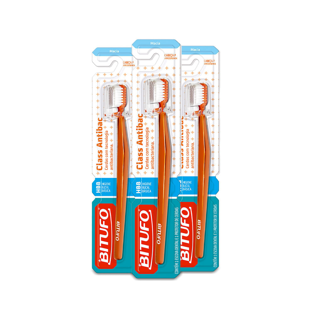 Kit Escova de Dente Bitufo Class P Macia 3 unidades Menor preço em Kit Escova de Dente Bitufo Class P Macia 3 unidades