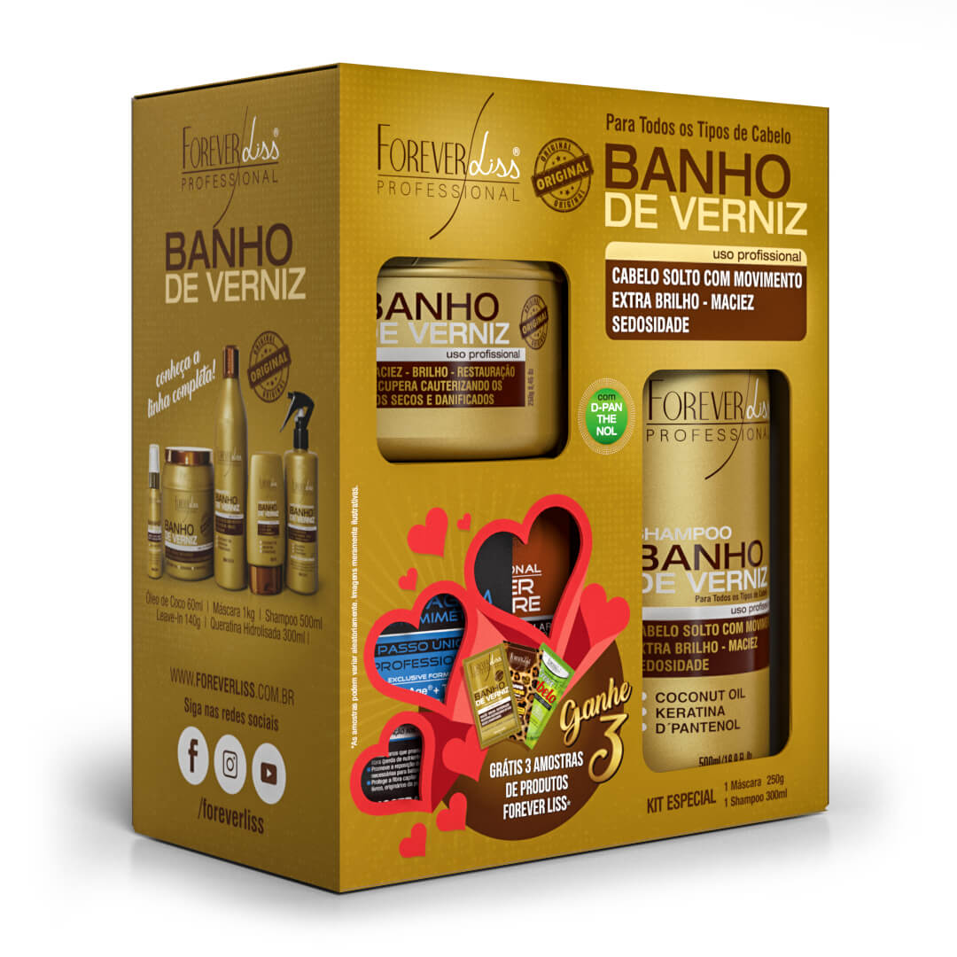 Kit Especial Banho De Verniz Forever Liss Com Shampoo e Máscara Menor preço em Kit Especial Banho De Verniz Forever Liss Com Shampoo e Máscara