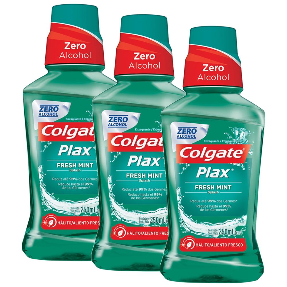 Kit Enxaguante Bucal Colgate Plax Fresh Mint 250ml com 3 unidades Menor preço em Kit Enxaguante Bucal Colgate Plax Fresh Mint 250ml com 3 unidades