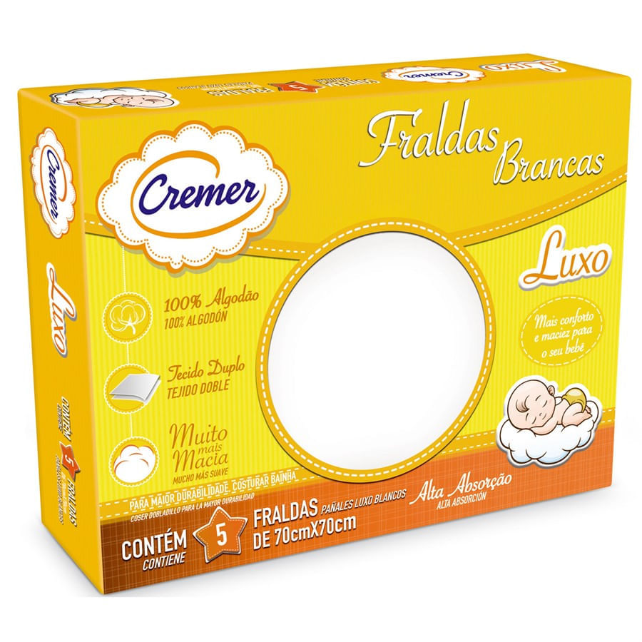 Fralda Luxo Branca 5 Unidades 70cm Cremer Menor preço em Fralda Luxo Branca 5 Unidades 70cm Cremer