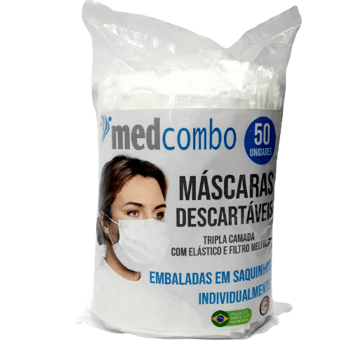 Mascara Descartável Embalada Individualmente 50 Und Medcombo Menor preço em Mascara Descartável Embalada Individualmente 50 Und Medcombo