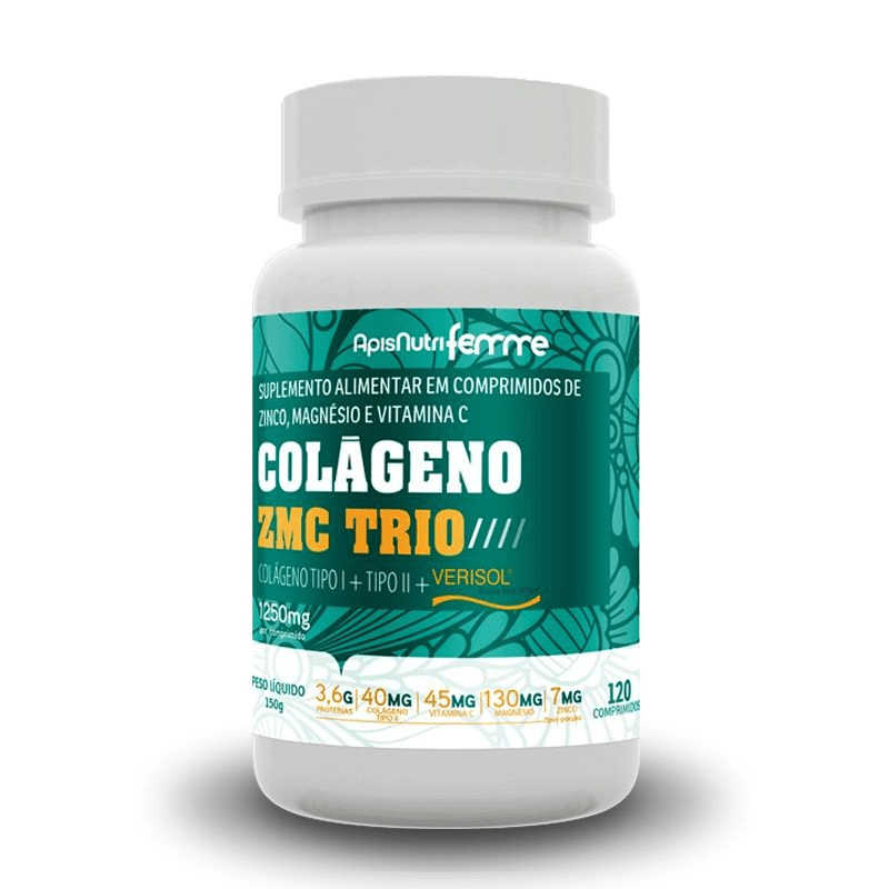 Colágeno ZMC Trio Tipos 1, 2 + Verisol Apisnutri 120 comprimidos Menor preço em Colágeno ZMC Trio Tipos 1, 2 + Verisol Apisnutri 120 comprimidos