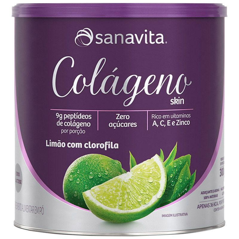 Colágeno Hidrolisado em pó Limão + Clorofila Sanavita 300g Menor preço em Colágeno Hidrolisado em pó Limão + Clorofila Sanavita 300g