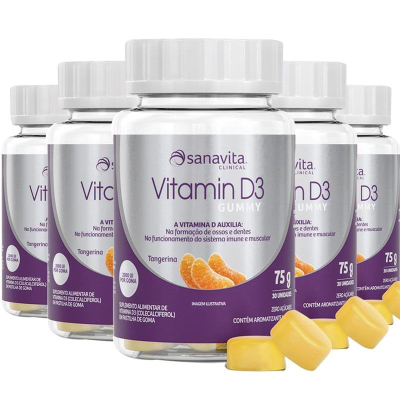 Kit 5 Vitamina D3 GUMMY 30 cápsulas da Sanavita Menor preço em Kit 5 Vitamina D3 GUMMY 30 cápsulas da Sanavita