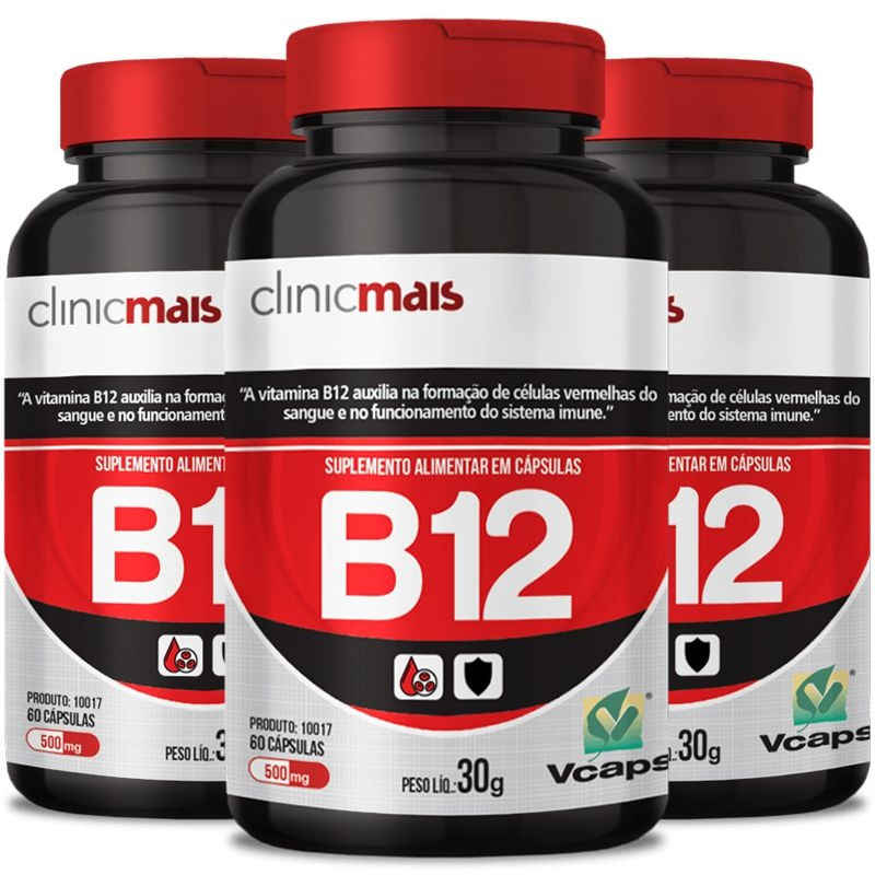 Kit 3 Vitamina B12 500mg Chá mais 60 cápsulas Menor preço em Kit 3 Vitamina B12 500mg Chá mais 60 cápsulas