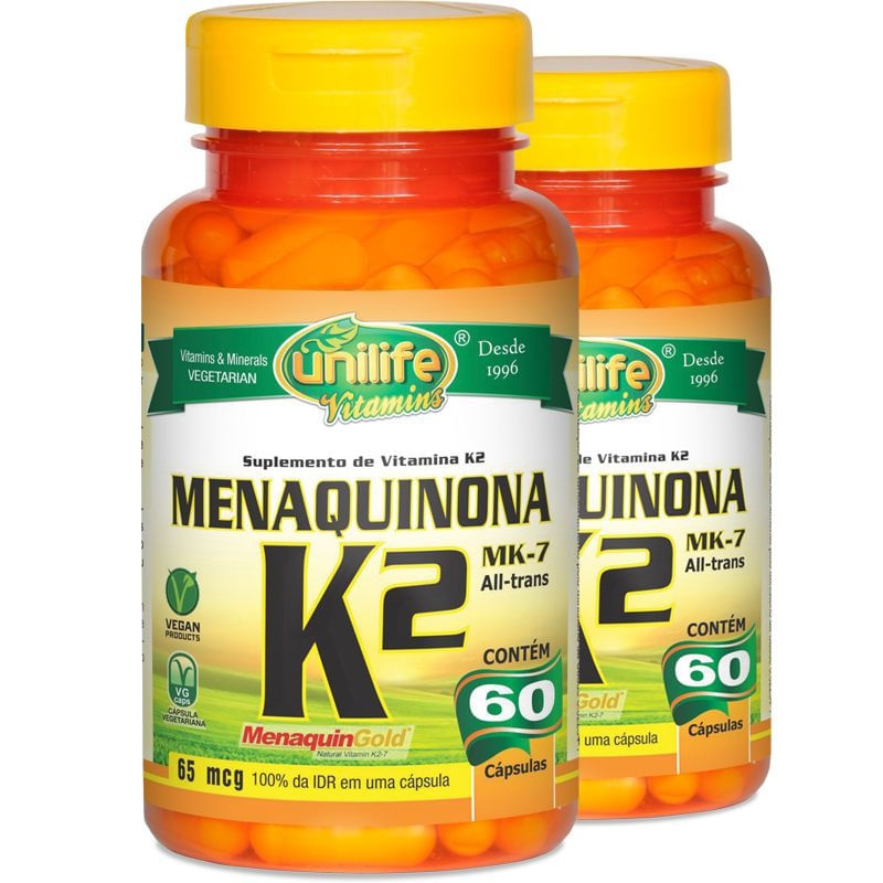 Kit 2 Vitamina K2 Menaquinona mk7 60 cápsulas Unilife Menor preço em Kit 2 Vitamina K2 Menaquinona mk7 60 cápsulas Unilife