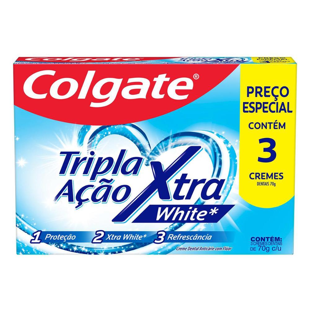 Creme Dental Colgate Tripla Ação Xtra White 70g 3 unidades Menor preço em Creme Dental Colgate Tripla Ação Xtra White 70g 3 unidades