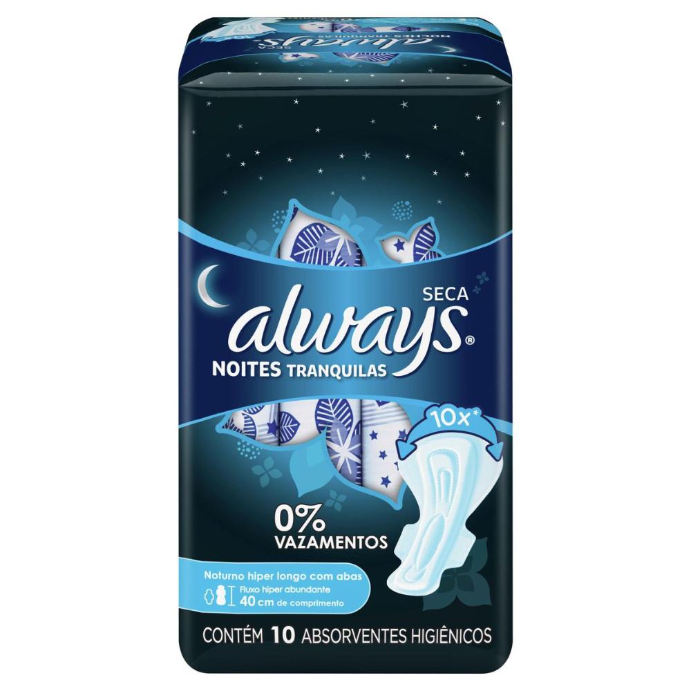 Absorvente Always Noites Tranquilas Seca Com Abas C/ 10 unidades 40cm Menor preço em Absorvente Always Noites Tranquilas Seca Com Abas C/ 10 unidades 40cm