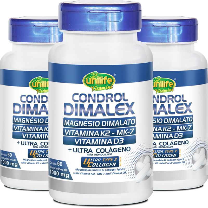 Kit 3 Condrol Dimalex 1000mg Unilife 60 Comprimidos Menor preço em Kit 3 Condrol Dimalex 1000mg Unilife 60 Comprimidos