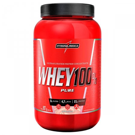 Whey Protein 100% Pure Morango IntegralMédica Pote - 907g