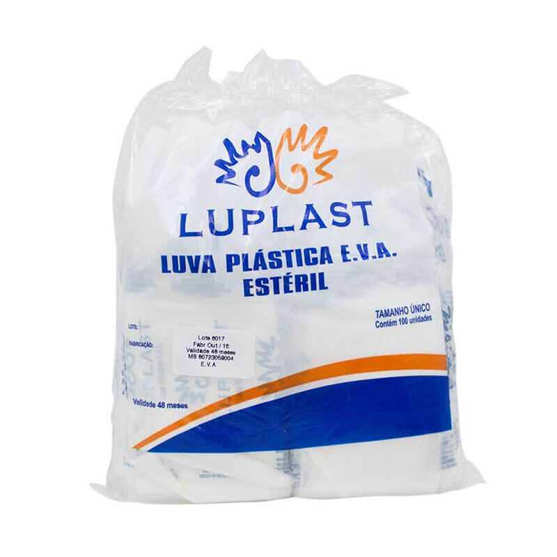 Luva Plástica Descartável Estéril - LUPLAST Pacote com 100 Unidades Menor preço em Luva Plástica Descartável Estéril - LUPLAST Pacote com 100 Unidades
