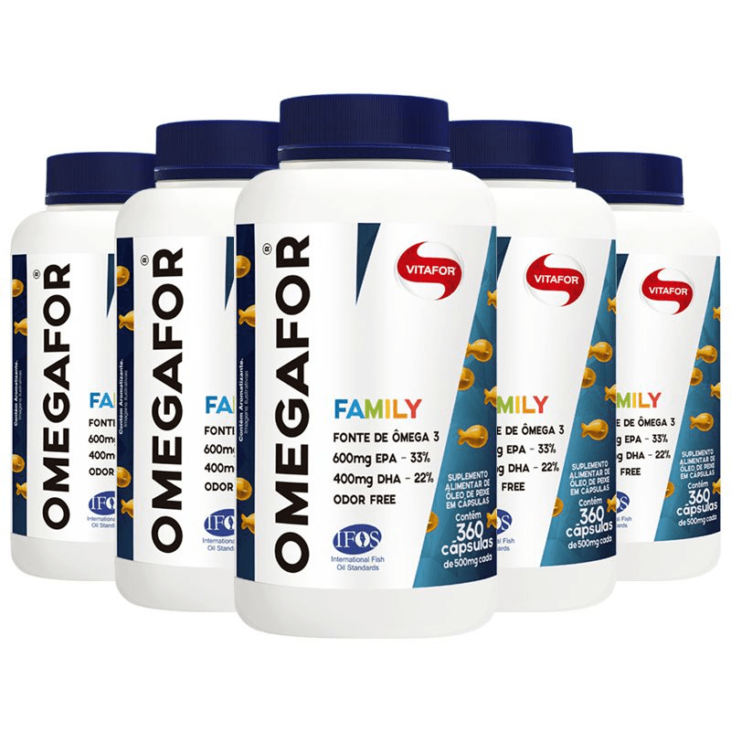 Kit 5 Ômegafor Family Ômega 3 Vitafor 360 cápsulas Droga Raia